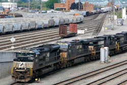 Norfolk Southern locomotives are moved in the in the Conway Terminal in Conway, Pa., Sept. 15, 2022. Major railroads now face pressure from investors to add sick time for workers after Congress declined to require them to do so as part of the contracts they imposed last week to avert a potentially devastating nationwide rail strike. The Interfaith Center on Corporate Responsibility said Monday, Dec. 5, that two investment managers it works with to help promote social change at companies had filed proposals at Union Pacific and Norfolk Southern railroads that will allow shareholders to vote on whether rail workers should get paid sick leave.