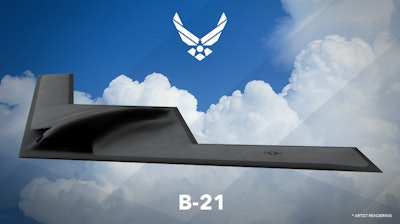 This undated artist rending provided by the U.S. Air Force shows a U.S. Air Force graphic of the Long Range Strike Bomber, designated the B-21.