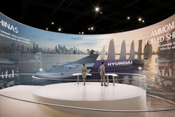 A bird's eye view of Hyundai Heavy Industries Group's booth at CES 2023.