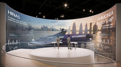 A bird's eye view of Hyundai Heavy Industries Group's booth at CES 2023.
