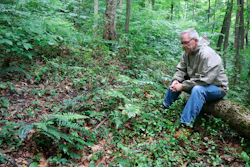 Ed Evans, Democratic West Virginia delegate and retired public school teacher, sits beside a sunken grave in the unmarked cemetery where more than 80 coal miners killed in the 1912 Jed Coal and Coke Company disaster are buried in Havaco, W.Va., on June 7, 2022.