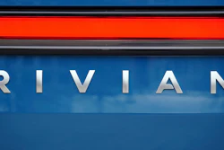 A Rivian logo is shown on one of the company's electric pickup trucks, Dec. 15, 2021, in Atlanta.