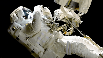 Astronaut Joe Acaba performs a spacewalk outside the International Space Station, Oct. 20, 2017.