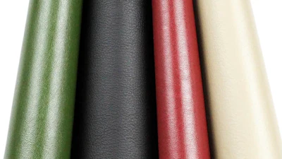 This image released by Marte Cázarez shows four rolls of fabric in various colors, a vegan alternative to leather made from a prickly pear cactus.
