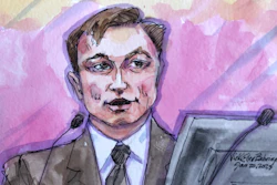 In this courtroom sketch, Elon Musk appears in federal court in San Francisco, Friday, Jan. 20, 2023.