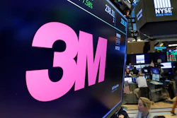 3M logo above the trading floor of the New York Stock Exchange, Oct. 24, 2017.