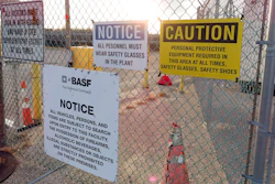A gate at the entrance to the former Ciba Geigy chemical plant in Toms River, N.J., is filled with warning on Tuesday, Jan. 24, 2023, regarding the contaminated area, which is on the Superfund list of the nation's worst toxic waste sites.