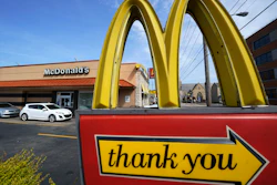 An exit sign at a McDonald's restaurant in Pittsburgh, April 23, 2022.