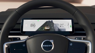 This photo provided by Volvo shows the interior of the Volvo EX90, which will be the first to offer Google HD maps that give it a greater awareness of its position on the road to enhance safety.