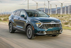 This photo provided by Kia shows the 2023 Kia Sportage, a compact SUV with a first-time hybrid variant.
