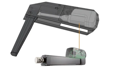Figure 2. Thomson Electrak HD smart linear actuators with onboard electronics and CAN bus option eliminate the need for standalone controls.