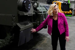 Secretary of the Army Christine Wormuth looks over the latest version of the M1A2 Abrams main battle tank as she tours the Joint Systems Manufacturing Center, Thursday, Feb. 16, 2023, in Lima, Ohio.