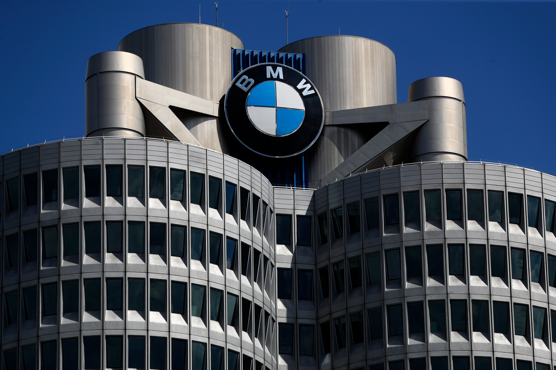 The logo of German car manufacturer BMW is fixed at the headquarters in Munich, Germany, May 14, 2021.