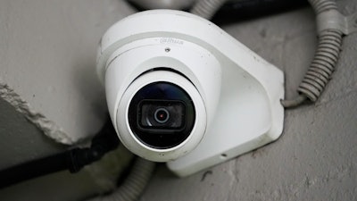 This shows a Chinese Dahua brand security camera in Sydney, Australia, Thursday, Feb. 9, 2023.