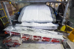 Technical grade lithium carbonate comes off a conveyor belt during a tour of the Silver Peak lithium mine on Jan. 30, 2017, near Tonopah, Nev.