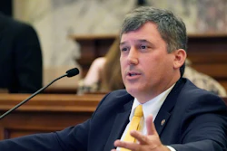 Republican Sen. Daniel Sparks of Belmont, explains the essence of a bill that would place new restrictions on car manufacturers for opening brick-and-mortar car dealerships, in the Chamber at the Mississippi Capitol in Jackson, Thursday, March 2, 2023.