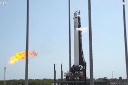 This image from video made available by Relativity Space shows the company's Terran 1 rocket on the launch pad in Cape Canaveral, Fla., on Wednesday, March 8, 2023.