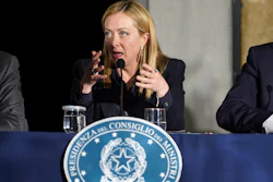 Italian Premier Giorgia Meloni presides over a Cabinet session in Cutro, March 9, 2023.