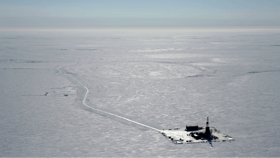 This 2019 aerial photo provided by ConocoPhillips shows an exploratory drilling camp at the proposed site of the Willow oil project on Alaska's North Slope.