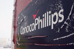 A ConocoPhillips sign covered in ice at the Colville-Delta 5, or as it's more commonly known, CD5, is seen at a drilling site on Alaska's North Slope on Feb. 9, 2016.