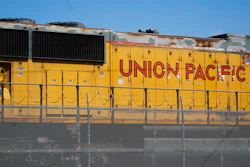 A Union Pacific train engine sits in a rail yard on Wednesday, Sept. 14, 2022, in Commerce, Calif.