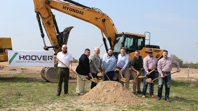 The Hoover Treated Wood Products leadership team breaks ground on a new fire-retardant wood treatment facility in Fairfield, Texas.