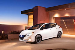 This photo provided by Nissan shows the 2023 Nissan Leaf, a compact electric hatchback with an EPA-estimated range starting at 149 miles in the base trim.