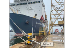 VALARIS DS-16 moored at STEHMO Shipyard at an unknown date before the casualty with lines secured to bollard 6 (before lines were adjusted for the March 12 strong winds).