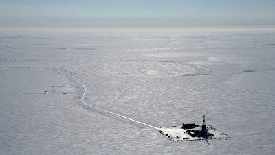 This 2019 aerial photo provided by ConocoPhillips shows an exploratory drilling camp at the proposed site of the Willow oil project on Alaska's North Slope. President Joe Biden will prevent or limit oil drilling in 16 million acres of Alaska and the Arctic Ocean, an administration official said on Sunday, March 12, 2023. The expected announcement comes as regulators prepare to announce a final decision on the controversial Willow project.
