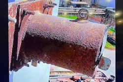 This image made on March 14, 2023, from the 2022 video provided by the Prachinburi Provincial Public Relations Office, shows a radioactive cylinder, a steel tube, 30 cm (12 inches) long and 13 cm (5 inches) diameter that has gone missing from a steam power plant in Thailand's eastern province of Prachinburi.