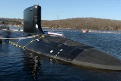 The Virginia-class fast attack submarine USS Colorado (SSN 788) is seen before at the commissioning ceremony at Naval Submarine Base New London in Groton, Conn., March 17, 2018.