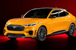 This photo provided by Ford shows the 2023 Ford Mustang Mach-E, a sporty electric compact SUV that offers an EPA-estimated range of up to 310 miles.