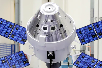 A model of the Orion capsule and the service module is displayed at the Kennedy Space Center in Cape Canaveral, Fla., on Friday, Nov. 16, 2018. On Monday, April 3, 2023, NASA revealed the identities of the four astronauts – three US and one Canadian– who will fly around the moon in late 2024. It's the first moon crew in more than 50 years.