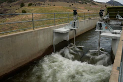 Water flows through an irrigation canal with a turbine at Ralston Reservoir in Arvada Colo. on Thursday, April 13, 2023.