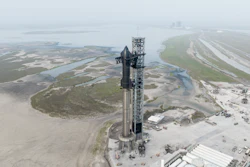 This undated photo provided by SpaceX shows the company's Starship rocket at the launch site in Boca Chica, Texas.