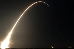 This time exposure photo shows a SpaceX Falcon 9 rocket, with a payload including two lunar rovers from Japan and the United Arab Emirates, launching from Launch Complex 40 at the Cape Canaveral Space Force Station in Cape Canaveral, Fla., on Dec. 11, 2022.