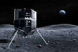 This illustration provided by ispace in April 2023 depicts the Hakuto spacecraft on the surface of the moon with the Earth in the background.