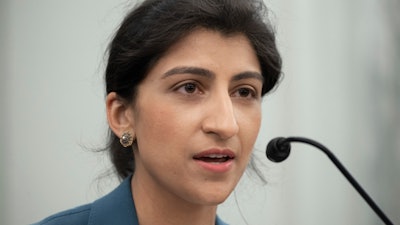 Lina Khan, then a nominee for Commissioner of the Federal Trade Commission (FTC), speaks during a Senate Committee on Commerce, Science, and Transportation confirmation hearing, April 21, 2021 on Capitol Hill in Washington.