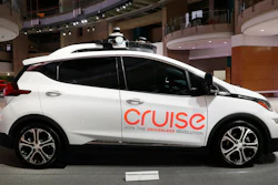 This Jan. 16, 2019, file photo, shows Cruise AV, General Motor's autonomous electric Bolt EV in Detroit. General Motors’ Cruise autonomous vehicle unit recalled 300 robotaxis to update software after one of them rear-ended a municipal bus in San Francisco. Cruise says in government documents posted Friday, April 7, 2023, that the robotaxi inaccurately predicted how the bus would move as it pulled out of a bus stop on March 23.