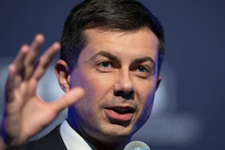Transportation Secretary Pete Buttigieg speaks to the Transportation Research Board gathering in Washington on Jan. 11, 2023.
