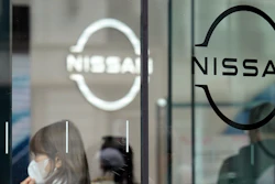 Logos at a Nissan showroom are seen in Ginza shopping district in Tokyo on March 31, 2023.