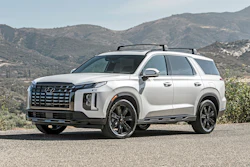 This photo provided by Hyundai shows the 2023 Hyundai Palisade, a midsize three-row SUV that received a cosmetic and feature refresh for the 2023 model year.