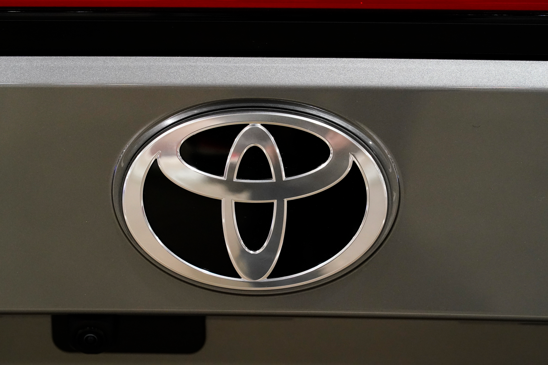 Shown is a Toyota logo at the Philadelphia Auto Show on Jan. 27, 2023, in Philadelphia.