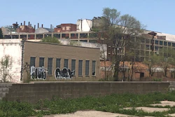 An old factory building in Highland Park, Mich., a small Detroit enclave is seen on May 9, 2023.