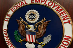 The emblem of the U.S. Equal Employment Opportunity Commission on a podium in Vail, Colo., Feb. 16, 2016.
