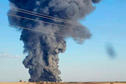 Smoke fills the sky after an explosion and fire at the Southfork Dairy Farms near Dimmitt, Texas, April 10, 2023.