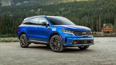 This photo provided by Kia shows the 2023 Kia Sorento, a compact three-row SUV that is an Edmunds top pick.