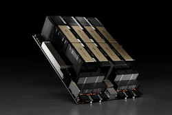 This photo provided by the chipmaker Nvidia shows the company’s HGX H100 module, which can use as many as eight AI chips to train artificial intelligence systems and perform other tasks.