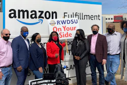 Democratic members of Congress join representatives of the Retail, Wholesale and Department Store Union outside an Amazon fulfillment center, Bessemer, Ala., March 5, 2021.