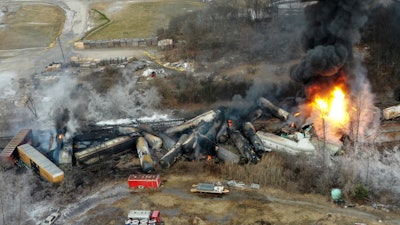 A Norfolk and Southern freight train that derailed in East Palestine, Ohio, Feb. 4, 2023.
